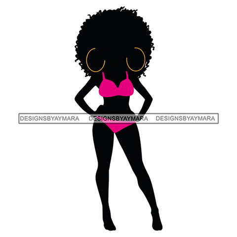 Black Woman Silhouette In Pink Bikini With Big Afro SVG JPG PNG Vector Clipart Cricut Silhouette Cut Cutting1