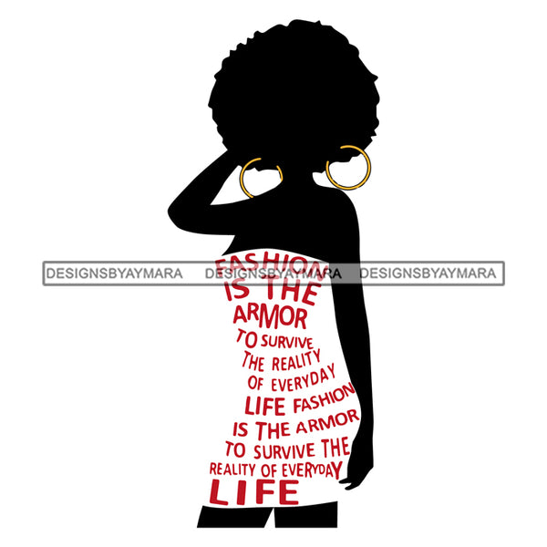 Afro Woman Silhouette Dress Life Fashion Quote Hoop Earrings Fashion Style SVG JPG PNG Vector Clipart Cricut Silhouette Cut Cutting