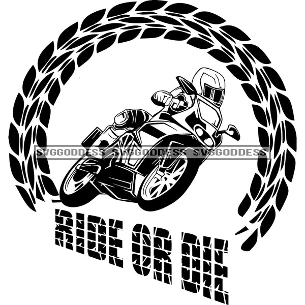 Laurel Wreath Logo Ride Or Die Motorcycle Trophy Banner Award Triumph Symbol Glory B/W SVG JPG PNG Vector Clipart Cricut Silhouette Cutting