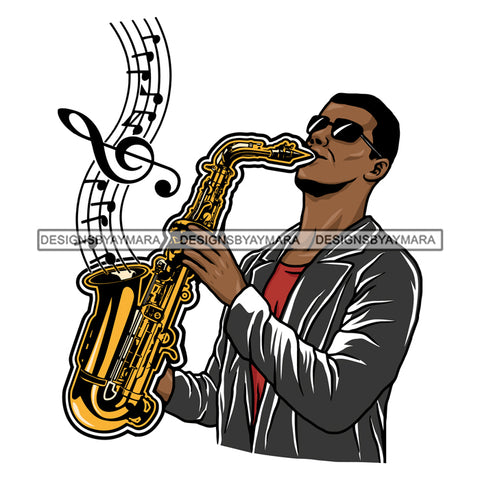 Black Man Playing A Saxophone SVG JPG PNG Vector Clipart Cricut Silhouette Cut Cutting