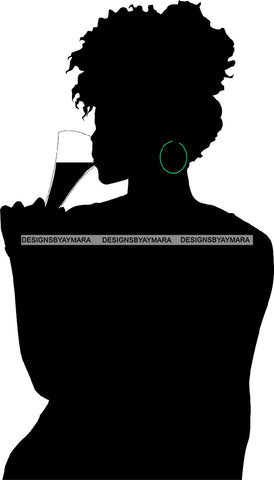 Afro Black Woman Silhouette Drinking Wine Relax Chilling Stress Free SVG Cutting Files For Silhouette Cricut and More!