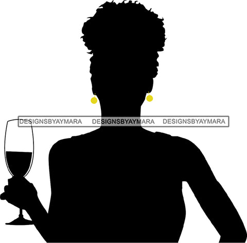 Afro Black Woman Silhouette Drinking Wine Relax Chilling Stress Free SVG Cutting Files For Silhouette Cricut and More!
