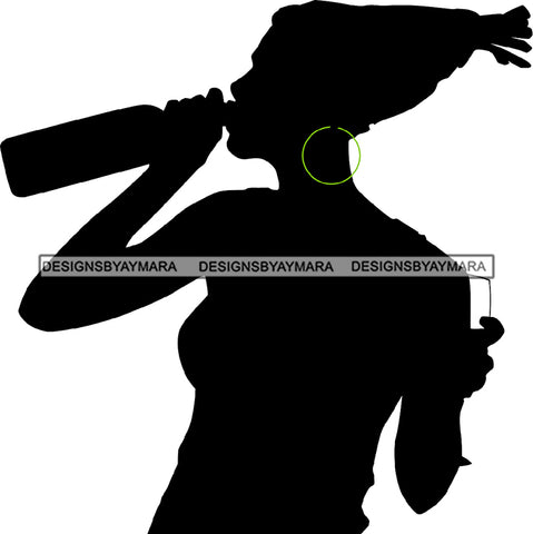 Afro Black Woman Silhouette Drinking Wine Relax Chilling Stress Free SVG Cutting Files For Silhouette Cricut and More!