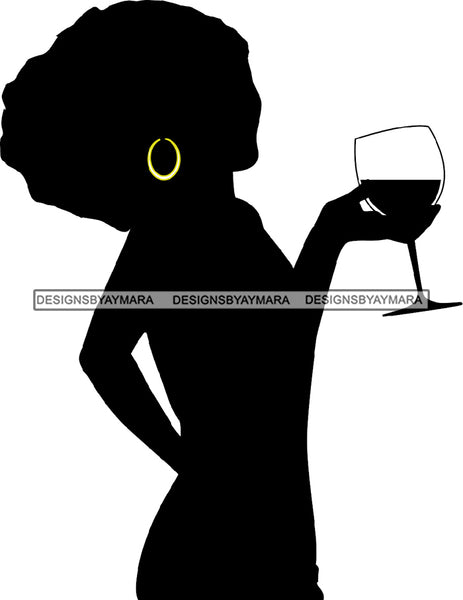 Afro Black Woman Silhouette Drinking Wine Relax Chilling Stress Free SVG Cutting Files For Silhouette Cricut and More!