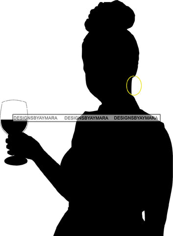 Afro Black Woman Silhouette Drinking Wine Relax Chilling Stress Free SVG Cutting Files For Silhouette Cricut and More!