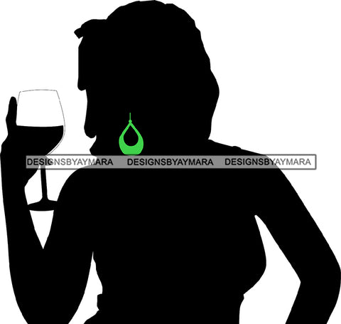 Afro Black Woman Silhouette Drinking Wine Relax Chilling Stress Free SVG Cutting Files For Silhouette Cricut and More!