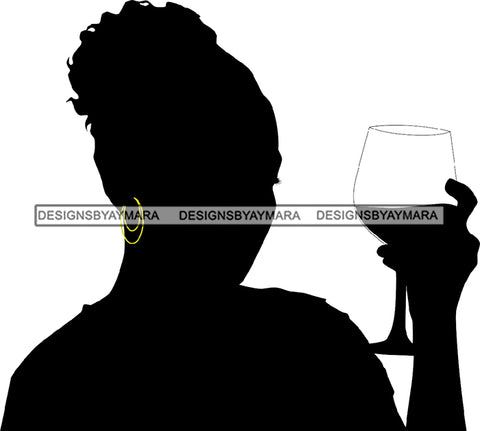 Afro Black Woman Silhouette Drinking Wine Relax Chilling Stress Free SVG Cutting Files For Silhouette Cricut and More!