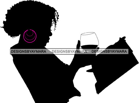 Afro Black Woman Silhouette Drinking Wine Relax Chilling Stress Free SVG Cutting Files For Silhouette Cricut and More!