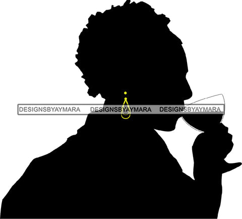 Afro Black Woman Silhouette Drinking Wine Relax Chilling Stress Free SVG Cutting Files For Silhouette Cricut and More!
