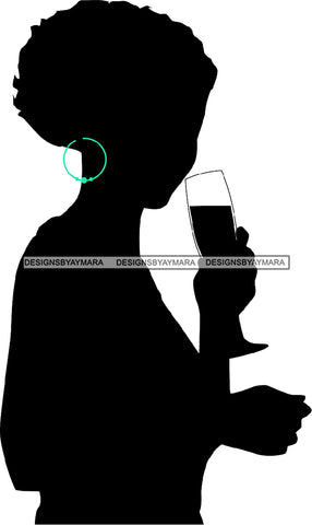 Afro Black Woman Silhouette Drinking Wine Relax Chilling Stress Free SVG Cutting Files For Silhouette Cricut and More!
