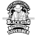 Sexy Afro Man King November Birthday Head Down Classic Hat Elegant Retro Suit B/W SVG JPG PNG Vector Clipart Cricut Silhouette Cut Cutting