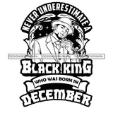 Sexy Afro Man King December Birthday Sophisticated Holding Cigar Classic Hat Style B/W SVG JPG PNG Vector Clipart Cricut Silhouette Cut Cutting