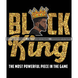 Black King Quote Gold Glitter Chess Game Afro Sexy Man Beard Side View Crown Dark Background SVG JPG PNG Vector Clipart Cricut Silhouette Cut Cutting