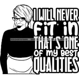 Afro Mature Woman Portrait Life Quotes Nubian Classy Asymmetrical Hairstyle B/W SVG JPG PNG Designs Cricut Silhouette Cut Cuttings
