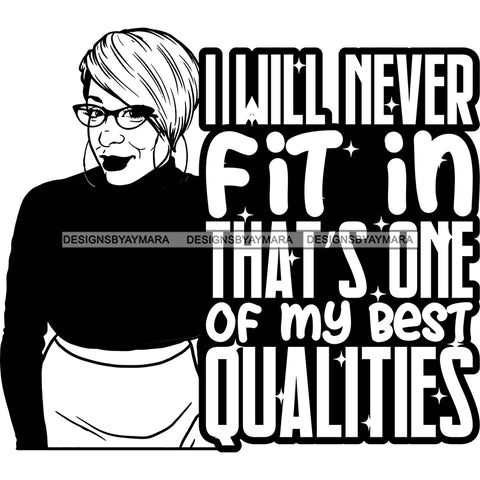 Afro Mature Woman Portrait Life Quotes Nubian Classy Asymmetrical Hairstyle B/W SVG JPG PNG Designs Cricut Silhouette Cut Cuttings