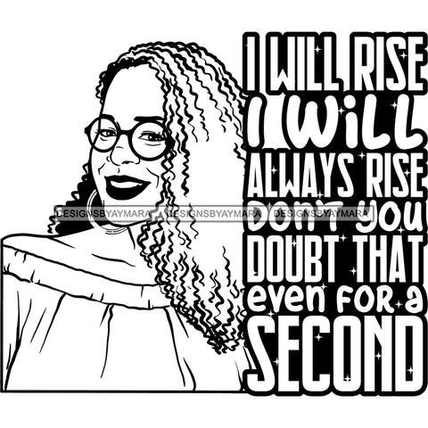 Afro Mature Woman Portrait Life Quotes Glasses Nubian Classy Curly Hairstyle B/W SVG JPG PNG Designs Cricut Silhouette Cut Cuttings