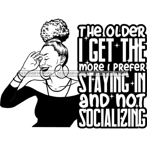 Afro Mature Woman Portrait Life Quotes Nubian Classy Puffy Up Do Hairstyle B/W SVG JPG PNG Designs Cricut Silhouette Cut Cuttings