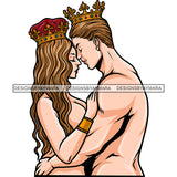 African American Couple Romantic Pose Crown On Head Vector Afro Couple Sexy Pose White Background Design Element Hug Each Other SVG JPG PNG Vector Clipart Cricut Silhouette Cut Cutting