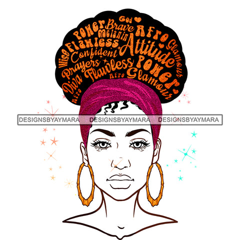 Attitude Black Woman Full Face Turban Words In Hair JPG PNG  Clipart Cricut Silhouette Cut Cutting