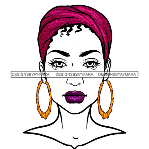 Black Woman Full Face Turban Gold Hoops  JPG PNG  Clipart Cricut Silhouette Cut Cutting