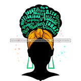 Flawless Black Woman No Face Words In Green Gold Headwrap  JPG PNG  Clipart Cricut Silhouette Cut Cutting