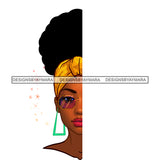 Flawless Black Woman Half Face Gold Headwrap  JPG PNG  Clipart Cricut Silhouette Cut Cutting