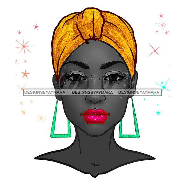 Black Woman Gray Full Face Gold Headwrap Red Lips  JPG PNG  Clipart Cricut Silhouette Cut Cutting