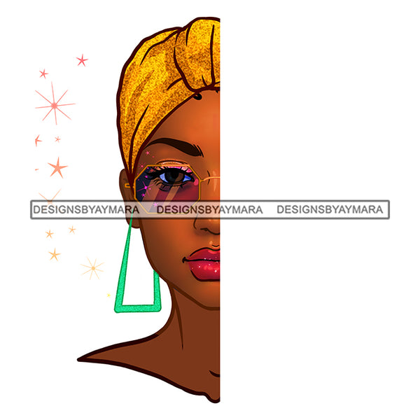 Black Woman With Half Face  Gold Headwrap  JPG PNG  Clipart Cricut Silhouette Cut Cutting