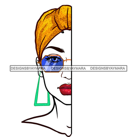 Black Woman With Half Face  Gold Headwrap  JPG PNG  Clipart Cricut Silhouette Cut Cutting