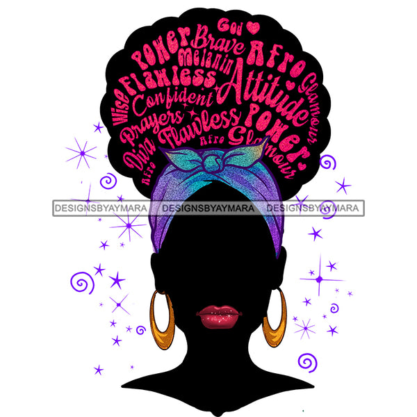 Flawless Black Woman With Full Face Words In Hair Blue Headwrap  JPG PNG  Clipart Cricut Silhouette Cut Cutting