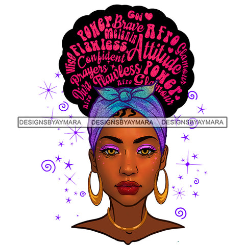 Flawless Black Woman With Full Face Words In Hair Blue Headwrap  JPG PNG  Clipart Cricut Silhouette Cut Cutting