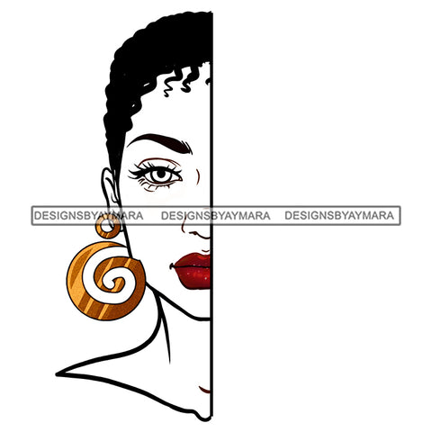 Black Woman Half White Face Short Afro  JPG PNG  Clipart Cricut Silhouette Cut Cutting