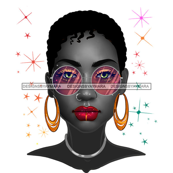 Black Woman Full Gray  Face  Red Lips Short Afro Glasses JPG PNG  Clipart Cricut Silhouette Cut Cutting