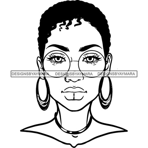 Black Woman B/W Short Hairdo Glasses JPG PNG  Clipart Cricut Silhouette Cut Cutting