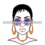 Black Woman Full White Face  Short Afro Glasses JPG PNG  Clipart Cricut Silhouette Cut Cutting