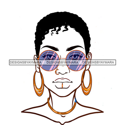 Black Woman Full White Face  Short Afro Glasses JPG PNG  Clipart Cricut Silhouette Cut Cutting