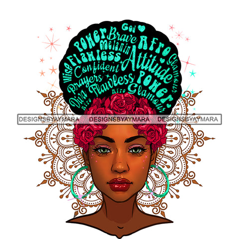 Flawless Black Woman Full Face With Words In Hair And Roses JPG PNG  Clipart Cricut Silhouette Cut Cutting