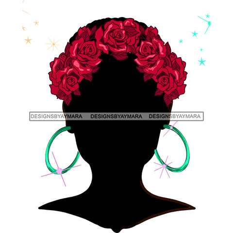 Black Woman Black Face Short Afro And Red Roses JPG PNG  Clipart Cricut Silhouette Cut Cutting