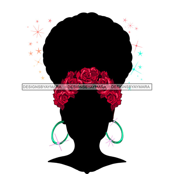 Black Woman Black Face Afro  Red Roses JPG PNG  Clipart Cricut Silhouette Cut Cutting