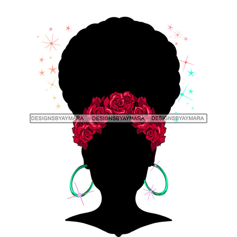 Black Woman Black Face Afro  Red Roses JPG PNG  Clipart Cricut Silhouette Cut Cutting