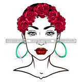 Black Woman White Face Short  Afro  Red Roses JPG PNG  Clipart Cricut Silhouette Cut Cutting