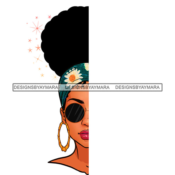 Black Woman Half Face Sunglasses Flowered Headwrap JPG PNG  Clipart Cricut Silhouette Cut Cutting