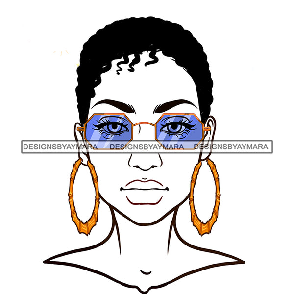 Black Woman Blue Sunglasses Short Afro JPG PNG  Clipart Cricut Silhouette Cut Cutting