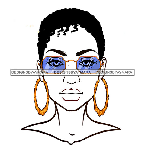 Black Woman Blue Sunglasses Short Afro JPG PNG  Clipart Cricut Silhouette Cut Cutting