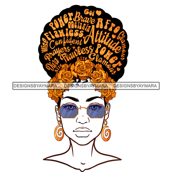 Black Woman Flawless Full Face Gold Roses JPG PNG  Clipart Cricut Silhouette Cut Cutting