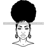 Black Woman Face Portrait Spiral Earrings Puffy Bun Hair Style B/W SVG JPG PNG Vector Clipart Cricut Silhouette Cut Cutting