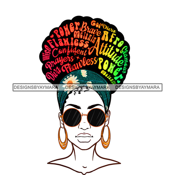 Black Woman Flawless Full Face Words In Hair Headwrap Sunglasses JPG PNG  Clipart Cricut Silhouette Cut Cutting
