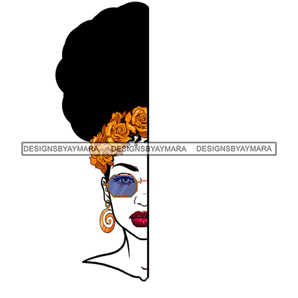 Black Woman Half Full Face  Gold Roses Sunglasses JPG PNG  Clipart Cricut Silhouette Cut Cutting