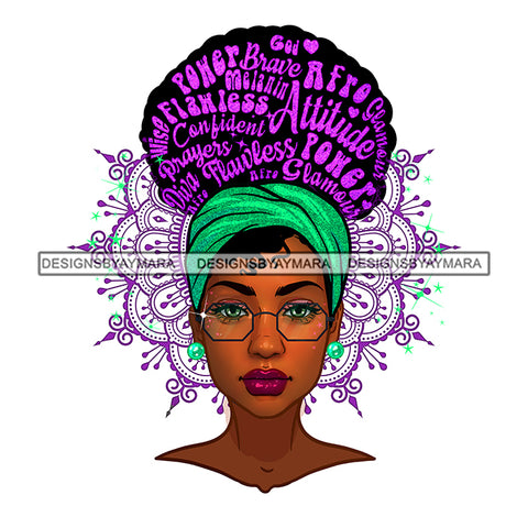 Black Woman Purple Words In Hair Green Headwrap Glasses JPG PNG  Clipart Cricut Silhouette Cut Cutting