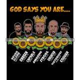 Five Afro Sexy Men King God Says You Are Capable Religious Quotes Beard Crown Sunflowers Dark Background SVG JPG PNG Vector Clipart Cricut Silhouette Cut Cutting